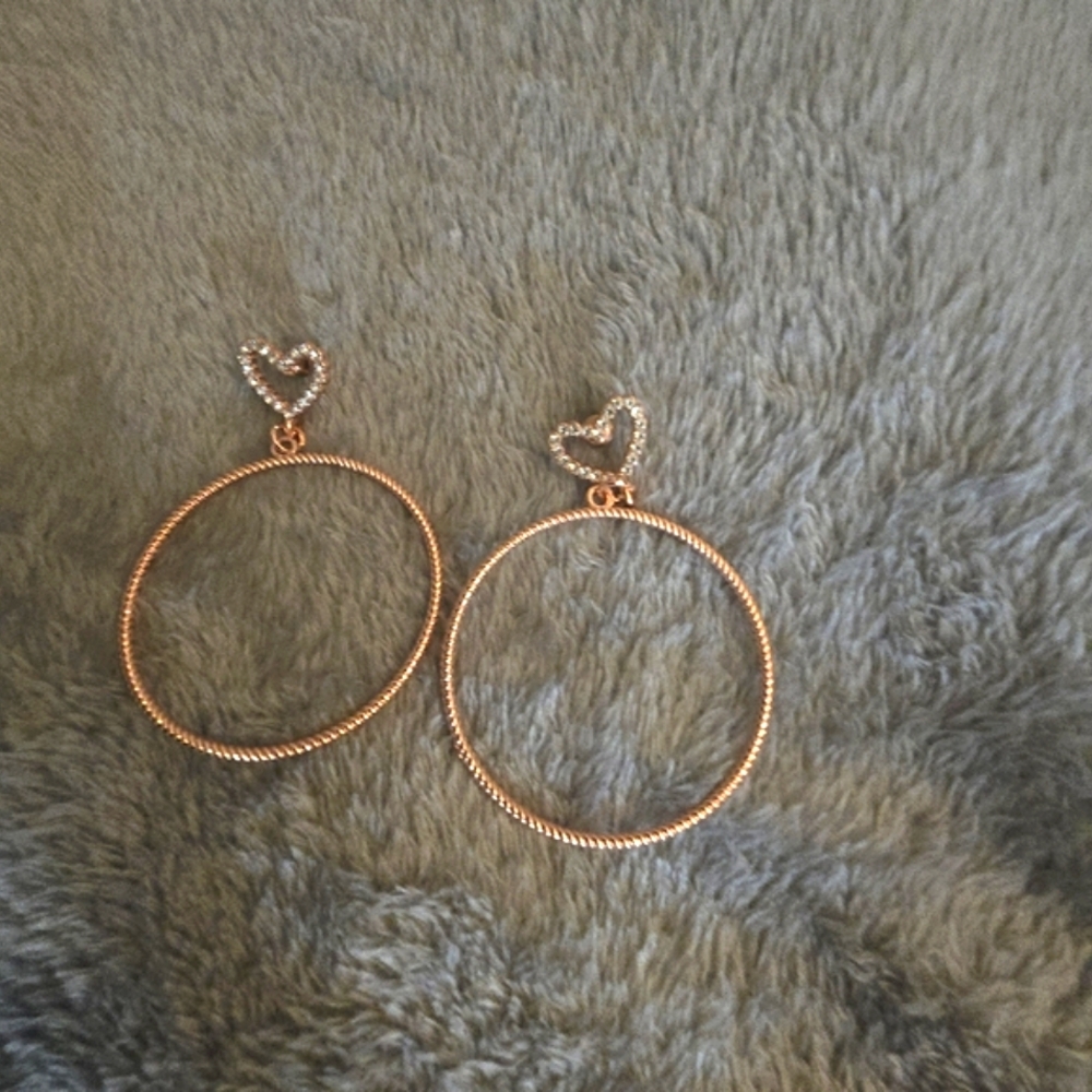 Sparkling, Pretty Rose Gold and CZ Heart Hoop Earrings!